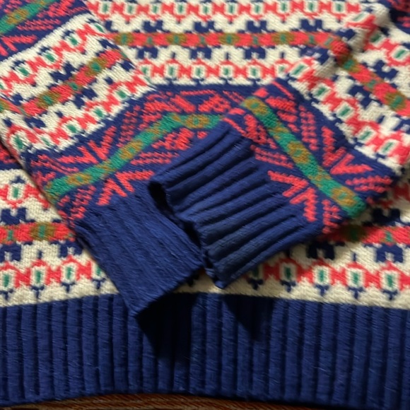 J Crew Fair Isle Sweater Blue/Multi-color LambsWool Crew Neck (SZ.M) - Picture 4 of 7